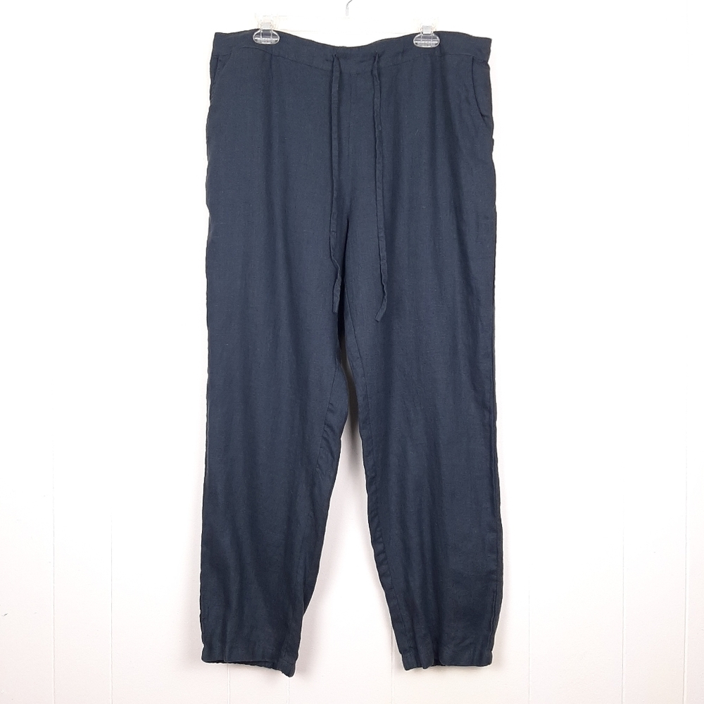 Iximo linen tapered pants Lagenlook coastal minimalist elastic waist pockets